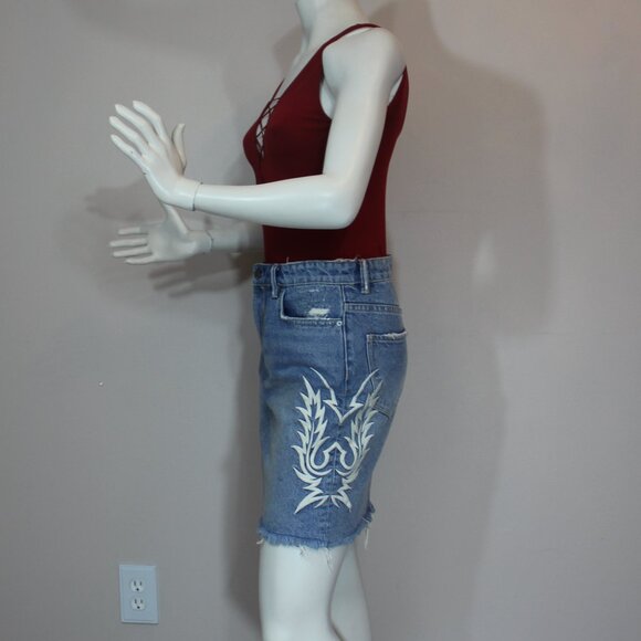 All Saints Philly Denim Embroidered Mini Skirt size 6 - Picture 4 of 9